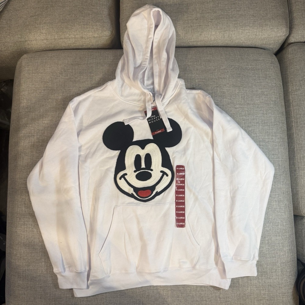 Disney Mickey Mouse Hoodie Women XL White Pullover Sweatshirt Graphic NWT